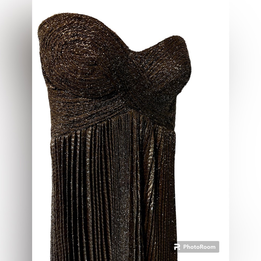 Nwt Maria Lucia Hohan Venus Strapless Metallic Plisse Midi Dress - Size 8 - Picture 8 of 16